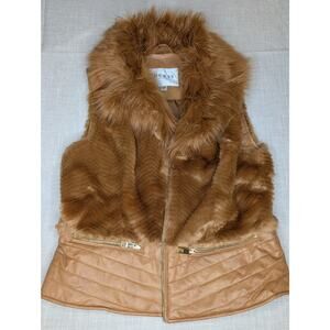 Guess Cashew Multi Piper Vest Tan Beige Faux Fur & Leather Gold Large